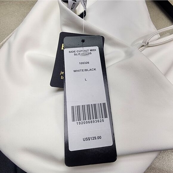 NWT Bebe Side Cut Out Midi Slit Dress - Black And White - Picture 9 of 9